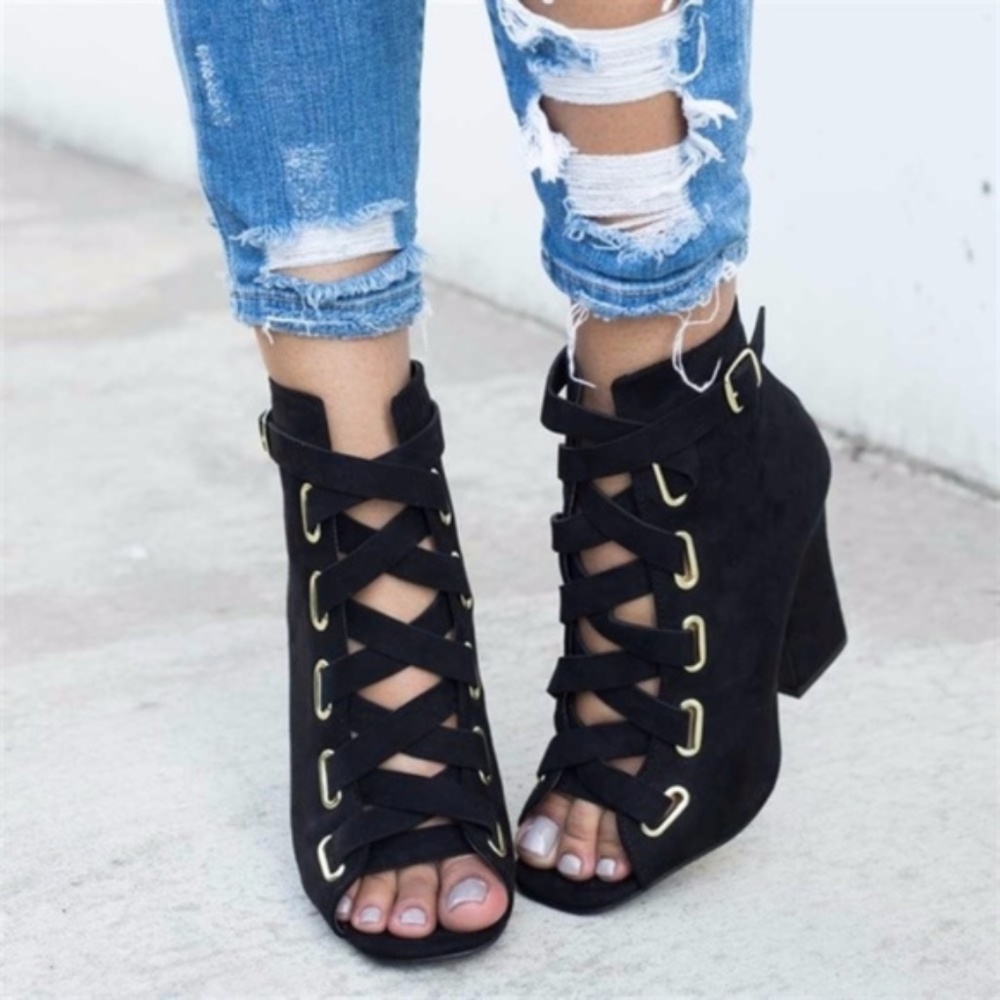 Lace Up Suede Booties